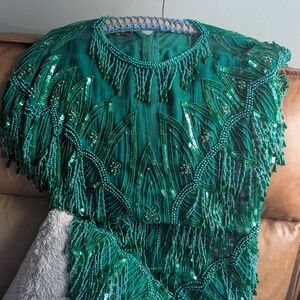 Elegant Green Beaded Midi Dress